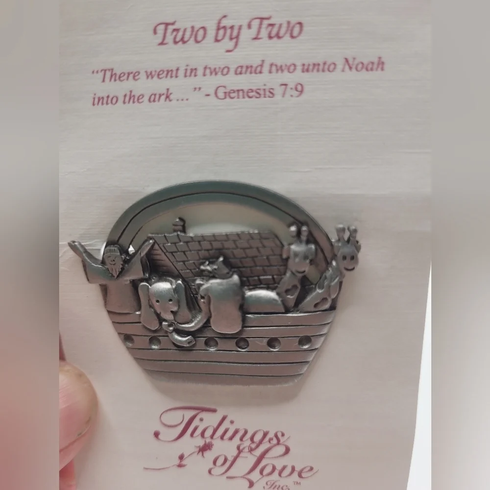 Vintage Jane Signed Statement Pin Brooch Pewter‎ Noahs Ark Biblical Unique RARE